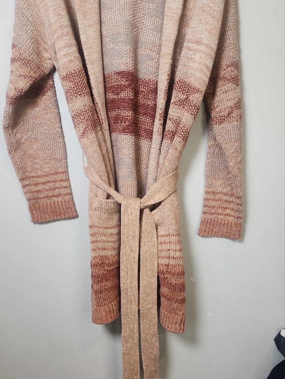 Pendleton Monterrey Belted Cream and Brown Southwestern Open-Front Cardigan XL. - Picture 6 of 10
